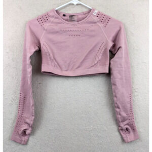 Gymshark sz S Crop Compression Athletic Workout Top pink long sleeves 0546